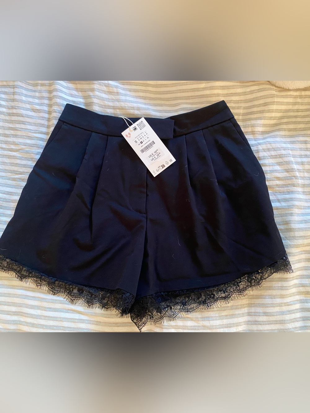 Zara Black Trouser Shorts with Lace Trim